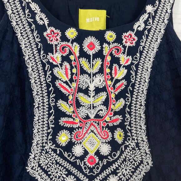 Maeve Women Dress Blue Navy Embroidered Sleeveless Size 4 Pockets - Picture 6 of 10
